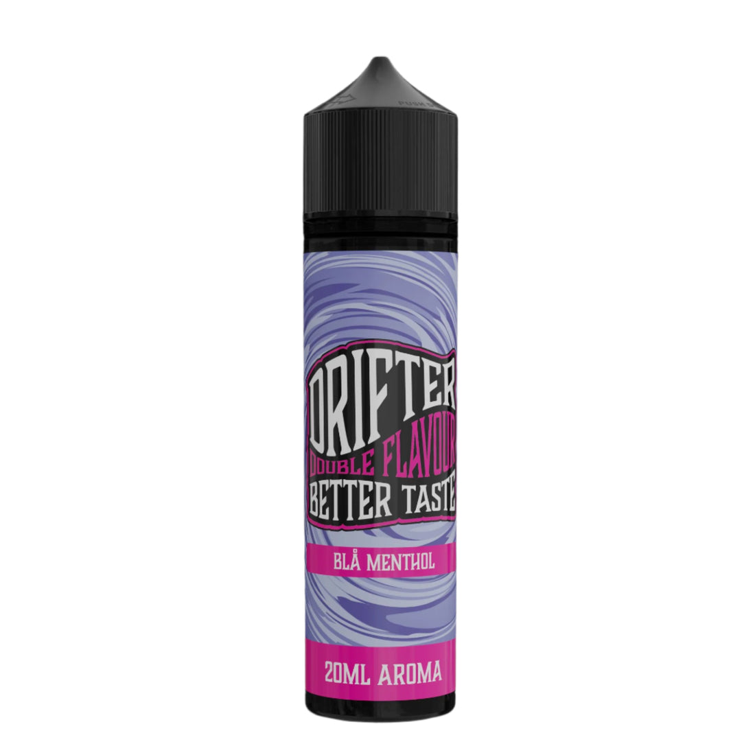 Drifter Blå Menthol 20ml e-væske i glasflaske med flaskedråber, blå og lilla etiketdesign