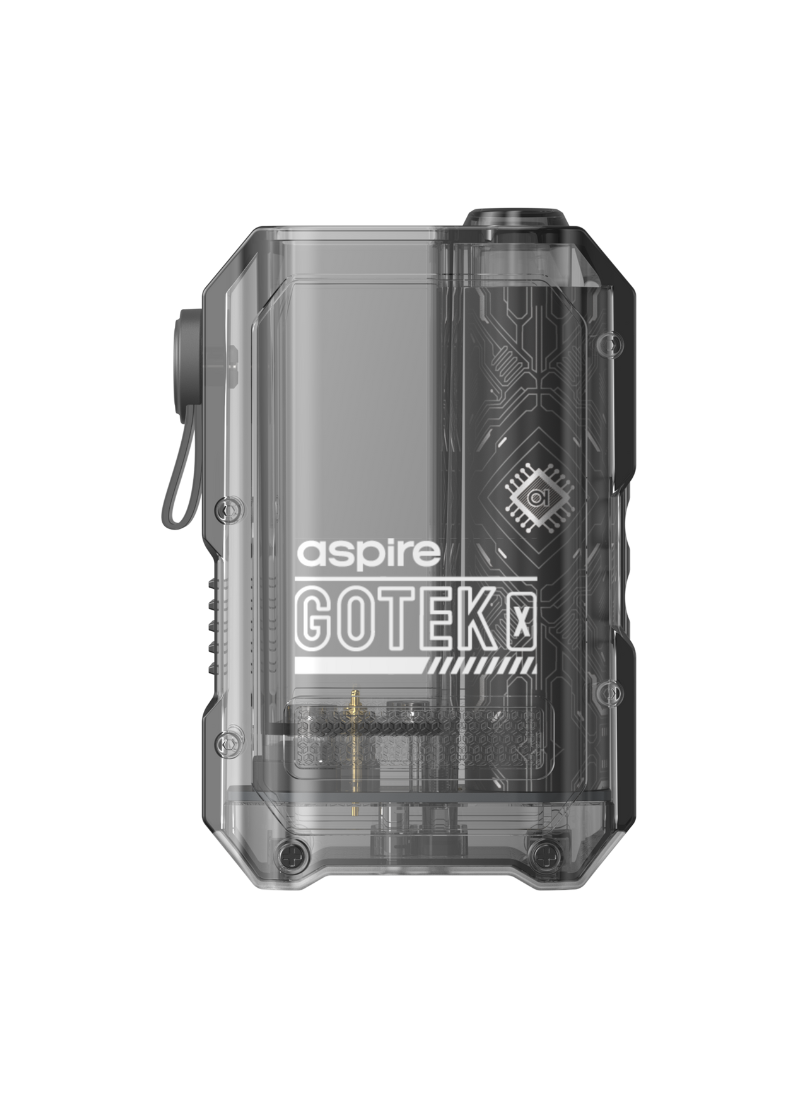 Aspire GoTek X Mod Translucent Black podmod i gennemsigtigt sort med tydelig tank og detaljeret mønster