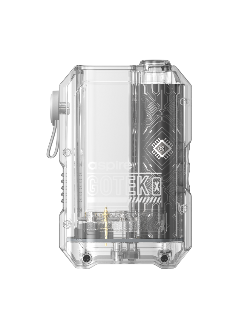 Aspire GoTek X Mod Transparent gennemsigtig vape enhed med gennemsigtige vægge og detaljer i metallook