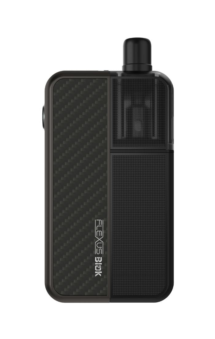 Aspire Flexus Blok Kit pod-vape i sort med kulfiber mønster og justerbar luftstrøm via skyder
