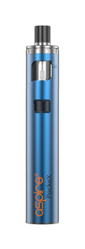 Aspire PockeX Kit Blue e-cigaret med blå metalhus og gennemsigtigt vindue med MAX markering