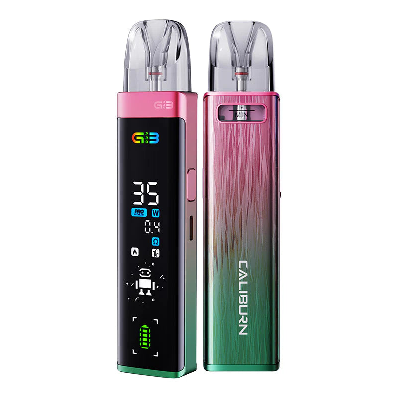 Uwell Caliburn G3 Pro Kit pod vape kit i pink og grøn med justerbar airflow og udskiftelige pods