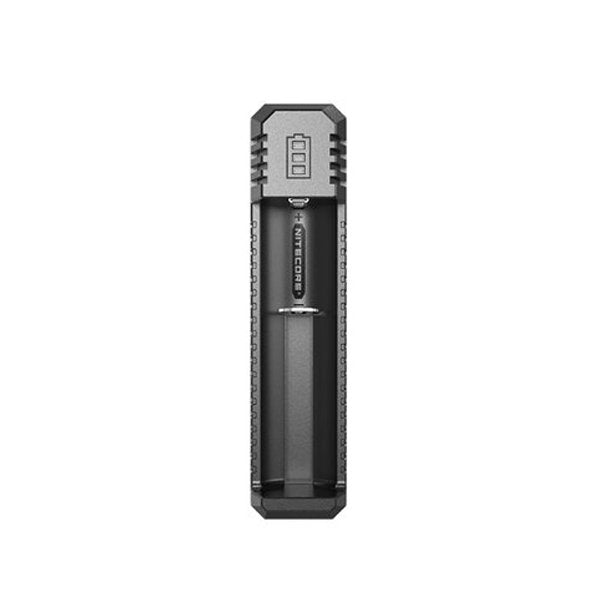 Oplader UI1 oplader til 20700 og 21700 batterier i sort med intelligent CC og CV opladning