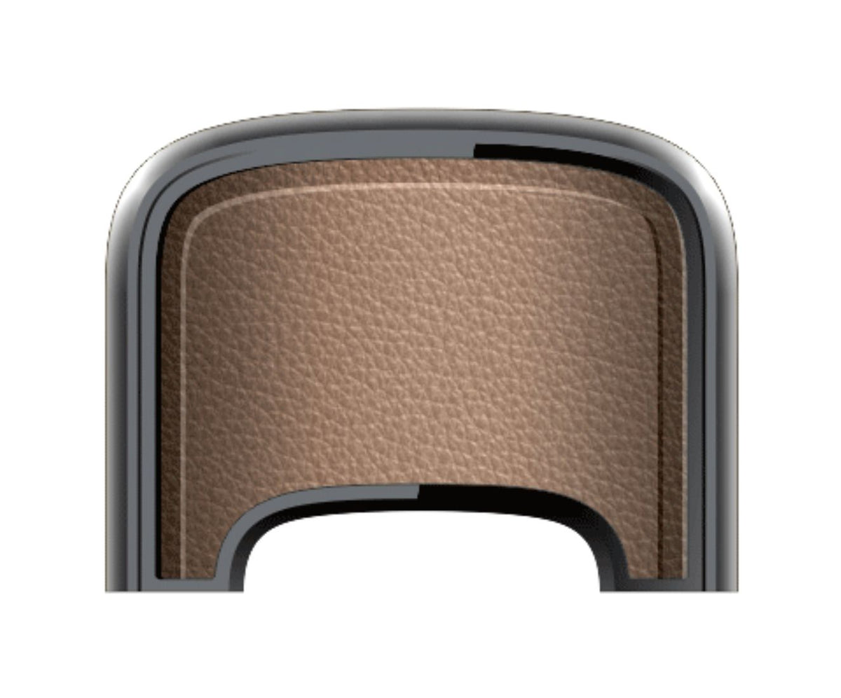 Vmate E Cap Classic Brown mundstykke i brun læderlook med buet åbning og mørk kant