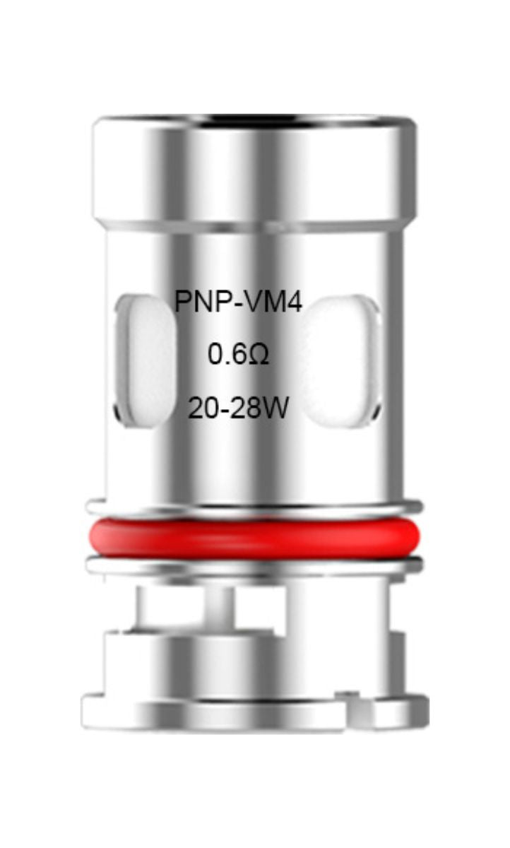VooPoo PnP VM4 0.6 coil i sølv med rød ring, til 20 til 28 W varmelegeme