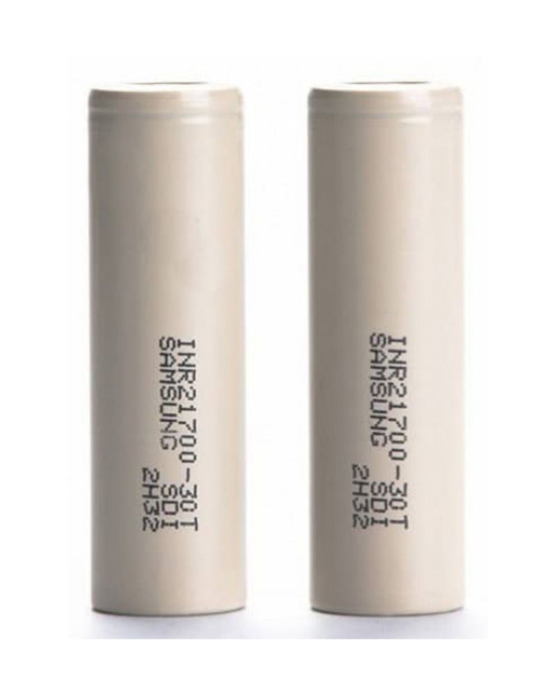 Samsung INR-30T 21700 3000mAh 35A lithium ion batteri i sølvgrå cylinderform med tydelig mærkning