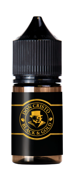Don Cristo Black and Gold 30 ml 70 30 e væske i sort og guld med dråbeformet flaskehals og glansfuld etikette