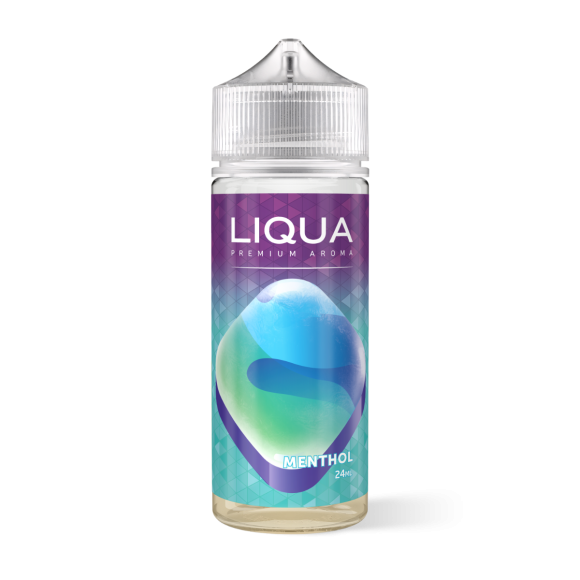 Liqua Menthol 24 ml e-væske i flaskeformat med mentholsmag og blå grøn farvetone på etuiet
