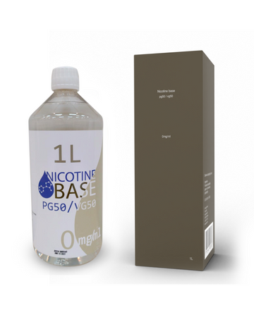 1 liter nikotin base pg50 vg50 nikotinstyrke 0 mg ml i gennemsigtig flaske med brun æske