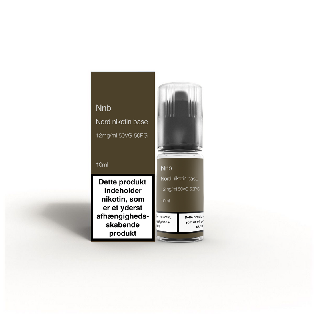Nord nikotin base 12mg 10 ml 50 50 nikotinvæske i brun flaske med gennemsigtigt låg