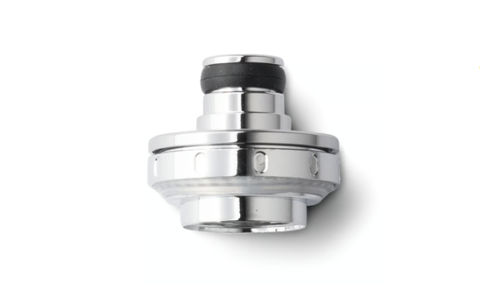 Aspire PockeX Drip Tip Base dryp spids base i blankt metal med sort top og central åbning