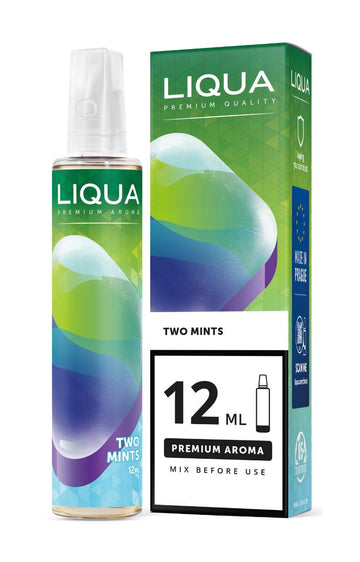 Liqua Two Mints 12 ml nikotin base sæt med mintfarvet flaske og grøn emballage