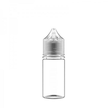 Chubby Gorilla 30ml flaske i klar glas med korklukning og rillet låg, til drikkeopbevaring