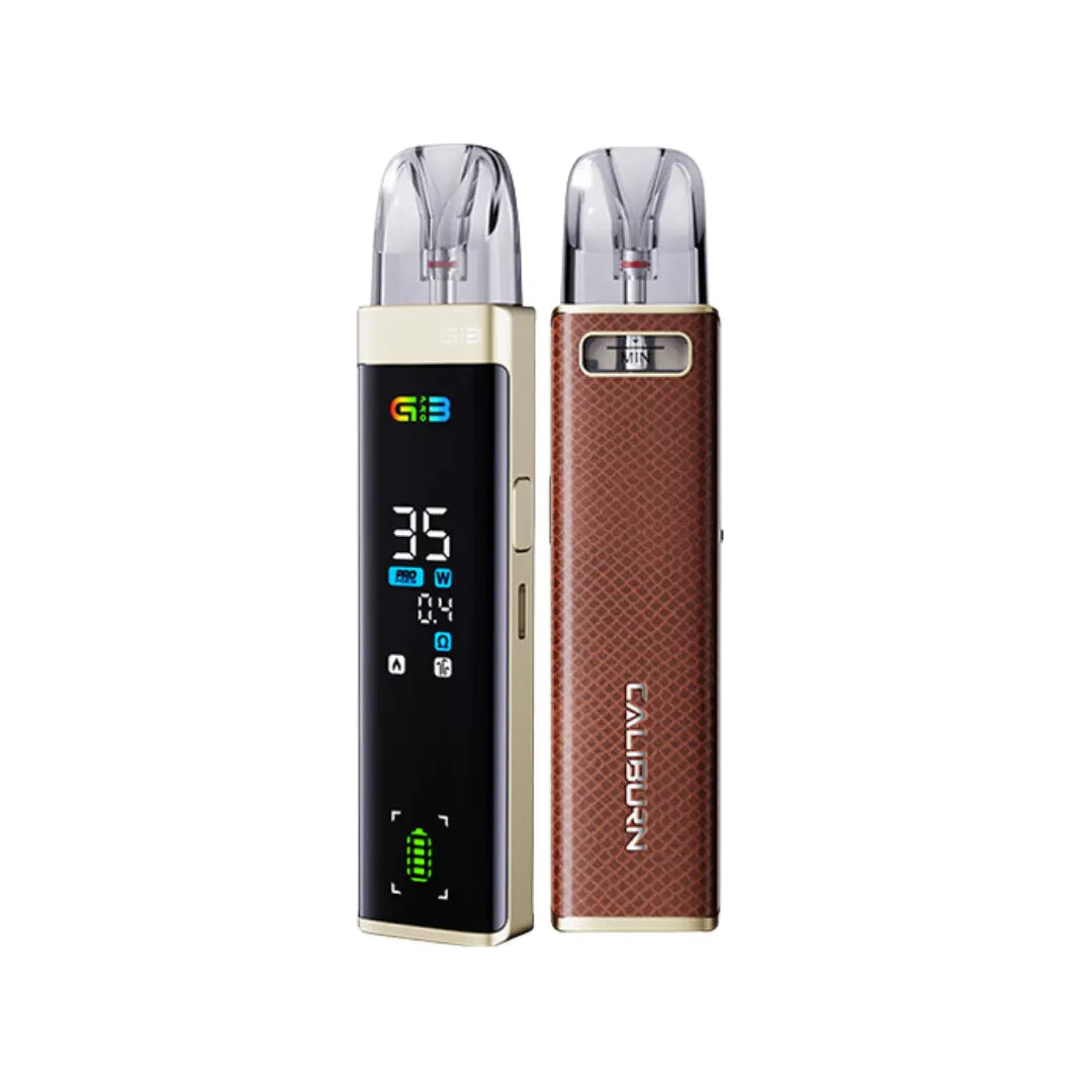 Uwell Caliburn G3 Pro Kit pod vape kit i kobberbrun og sort med 5 til 35 watt effektområde