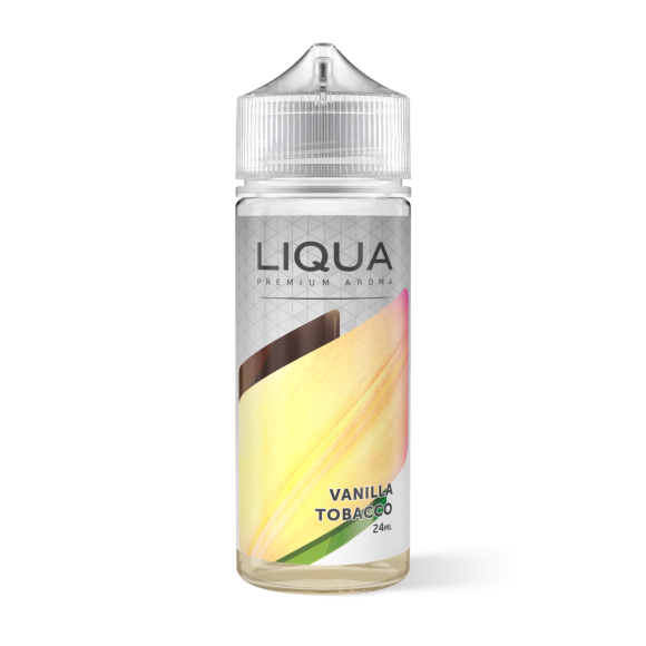 Liqua Madagaskar tobak 24 ml e-væske flaske i klar plast med hvid og gul etiket, 24 ml aroma