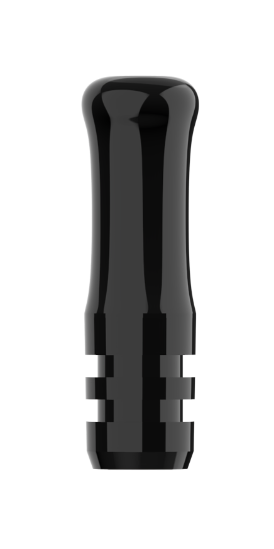 VooPoo Doric Galaxy POM driptip i sort med blank overflade og detaljeret mønster
