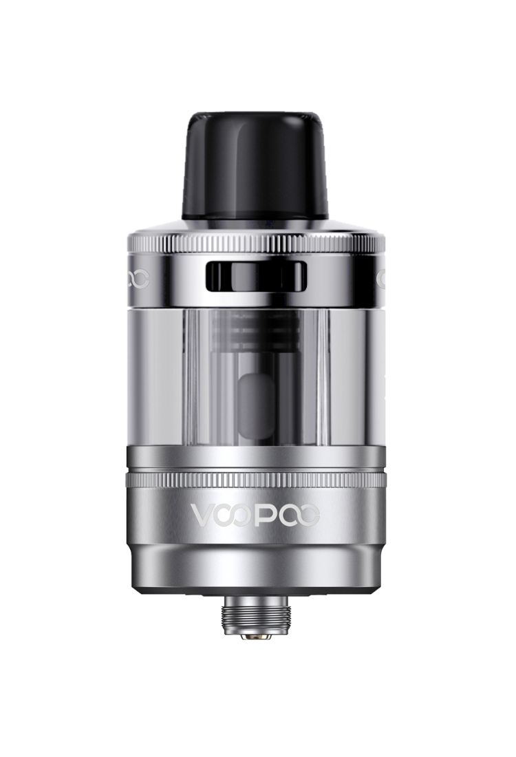 VOOPOO PnP X pod Tank DTL Silver podtank i sølv med gennemsigtigt vindue og sort top